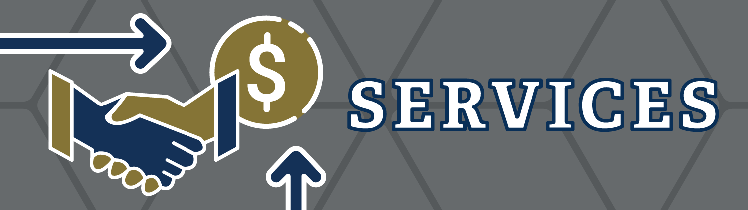 Servicess - Line art displaying hands shaking, two arrows pointing left and up, and a dollar sign inside a circle.